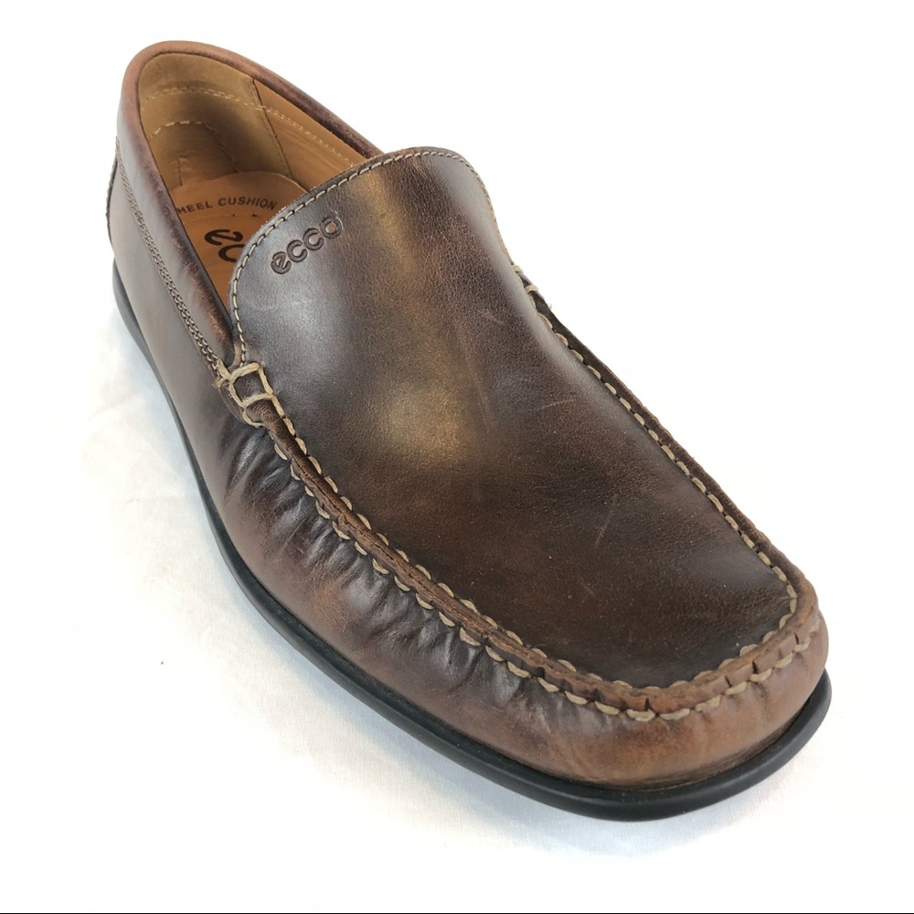Ecco Mens Leather Loafers Driving Hand-sewn 8-8.5